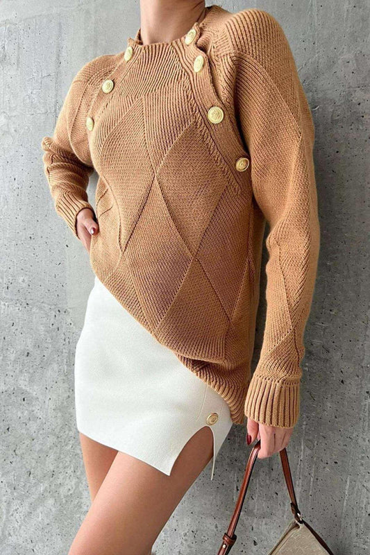 Stay Cozy and Chic and Look a Special with Amelia Crew Neck Buttoned Women Jumper UK