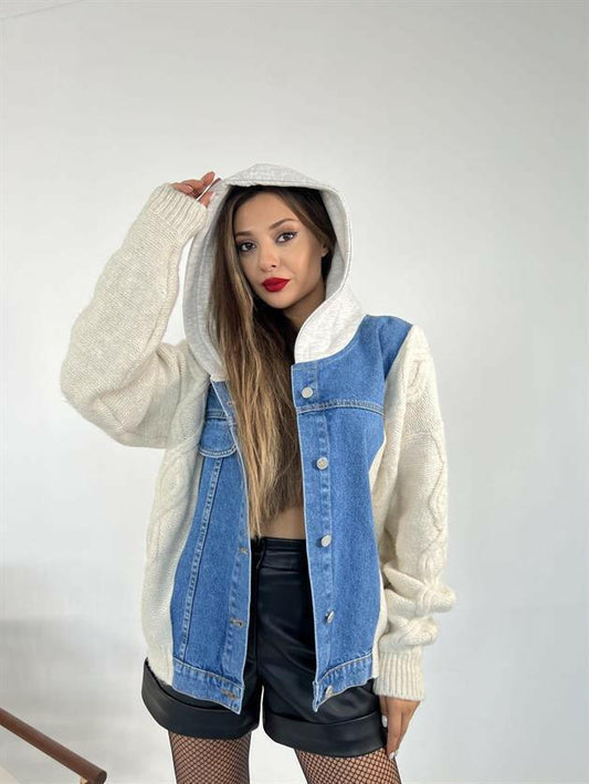 Harper Women Luxury and Exclusivity Knitted Denim Jacket UK for Trendy Look and Unique Style