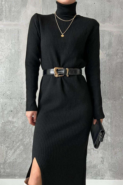 Eden Full Turtleneck Slit Relaxed Fit Women Stunning Both Comfortable and Flattering Dress