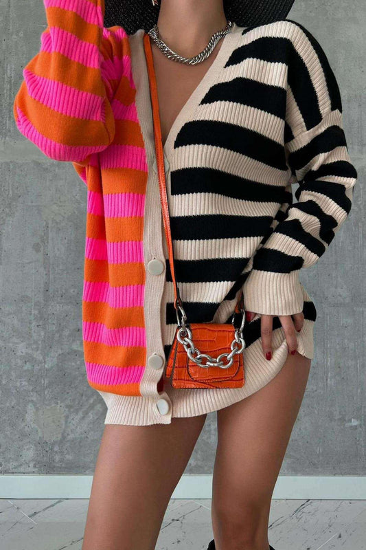 Stylish Bold Stripes and a Warm, Cozy Fabric Camille Striped Corduroy Women Cardigan UK