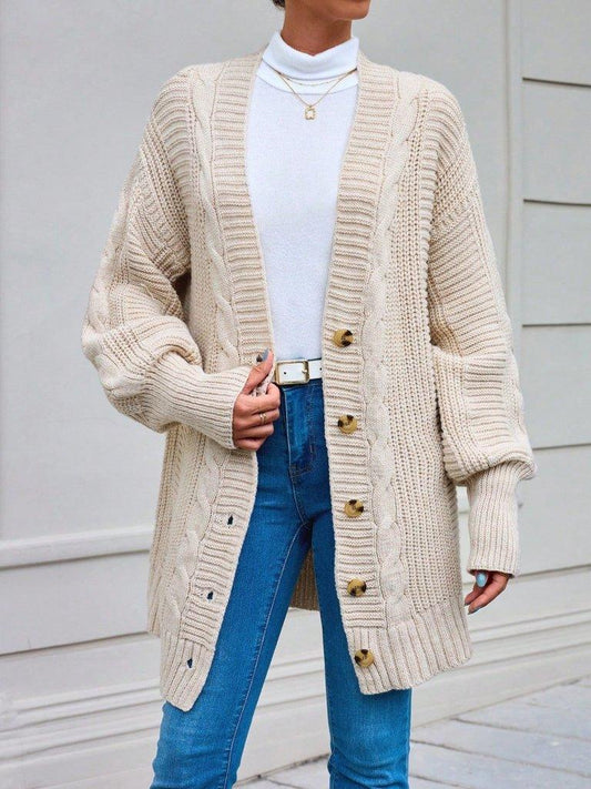 Eliza Long Sleeve Five-Button On-Trend Cozy Knitwear Women Cardigan UK Beige Color
