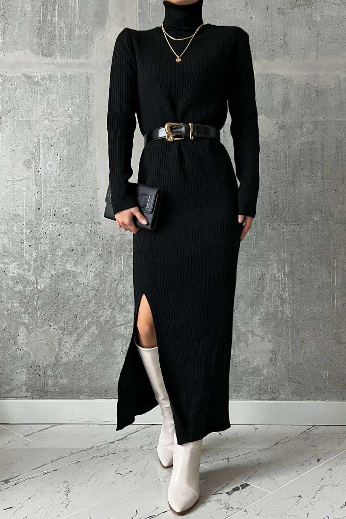 Eden Full Turtleneck Slit Relaxed Fit Women Stunning Both Comfortable and Flattering Dress