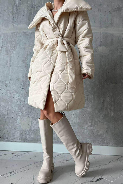 Cream Stylish Amelia Polo Collar Women Quilted Coat Suitable for Any Occasion in UK
