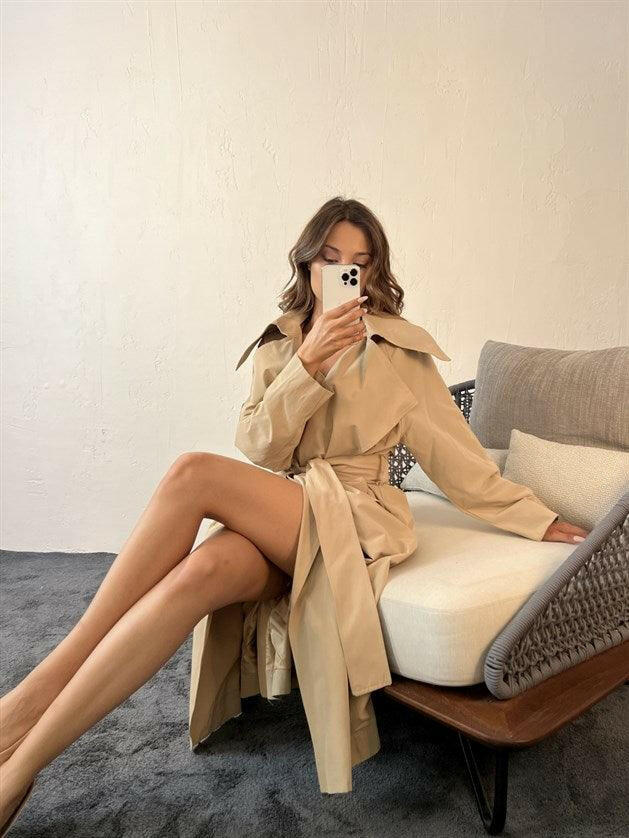 Get Sophisticated and Exclusive Look with Beige Color Aria Women Trenchcoat in UK
