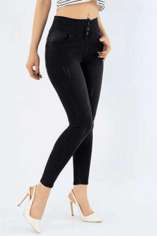 Women's High Waist Black Color Lycra Jeans Look Hip and Stay Comfy - Pinkpie