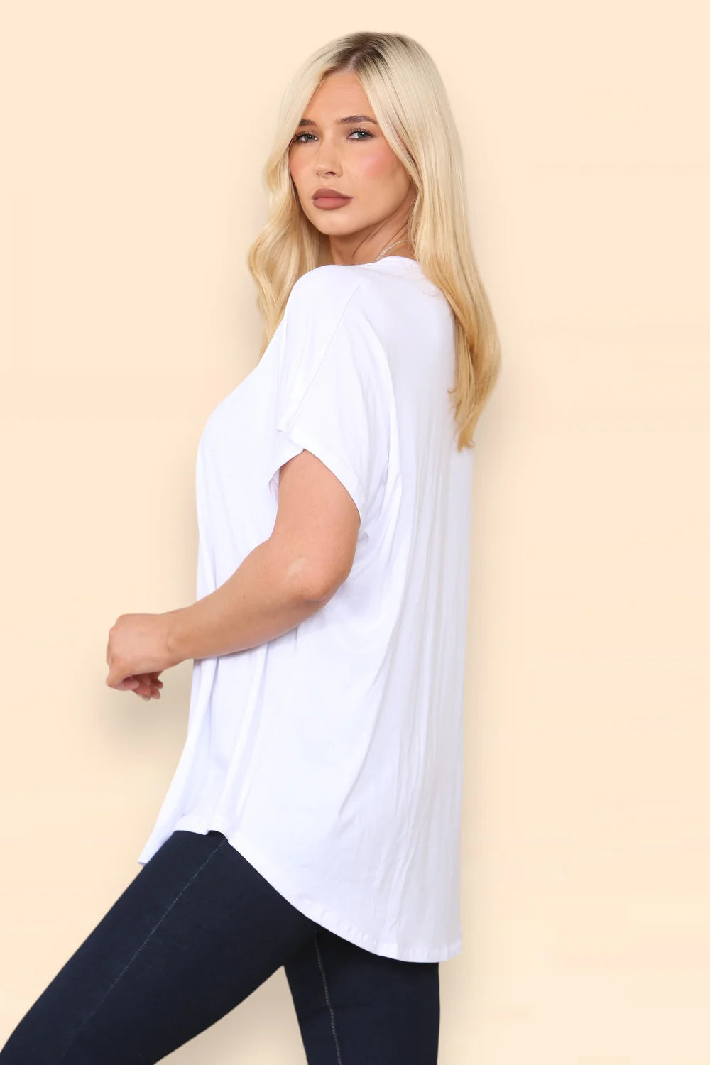 Women's Vera Cap Sleeve T-Shirt, UK One Size, White, Luxe Fabric, 73cm Length