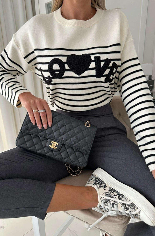 Stylish Bella Striped "Love" Knitted Women Jumper UK Crafted from Oh-So-Soft Fabric