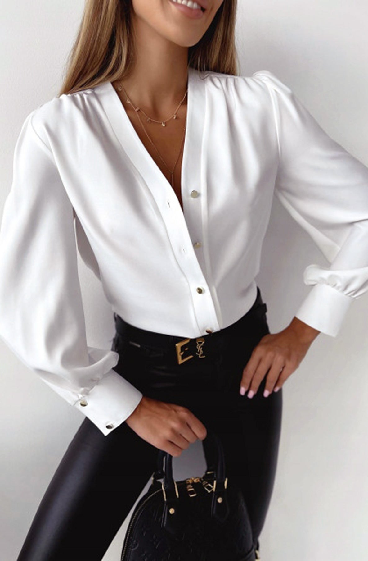 Nila Ruched Detail Women Playful White Shirt Blouse UK Perfect Quirkiness to Any Outfit 