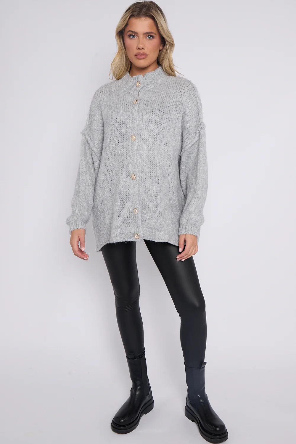 Calista Button Detail Bubble Sleeve Women Jumper UK | Grey Color | Available in Sizes 8-16