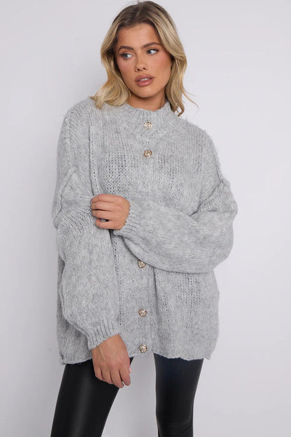 Calista Button Detail Bubble Sleeve Women Jumper UK | Grey Color | Available in Sizes 8-16