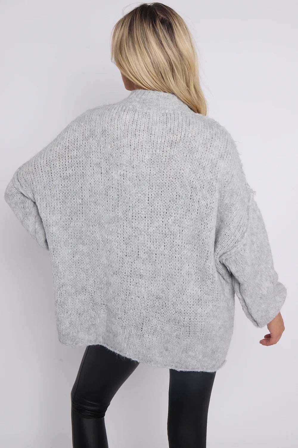Calista Button Detail Bubble Sleeve Women Jumper UK | Grey Color | Available in Sizes 8-16