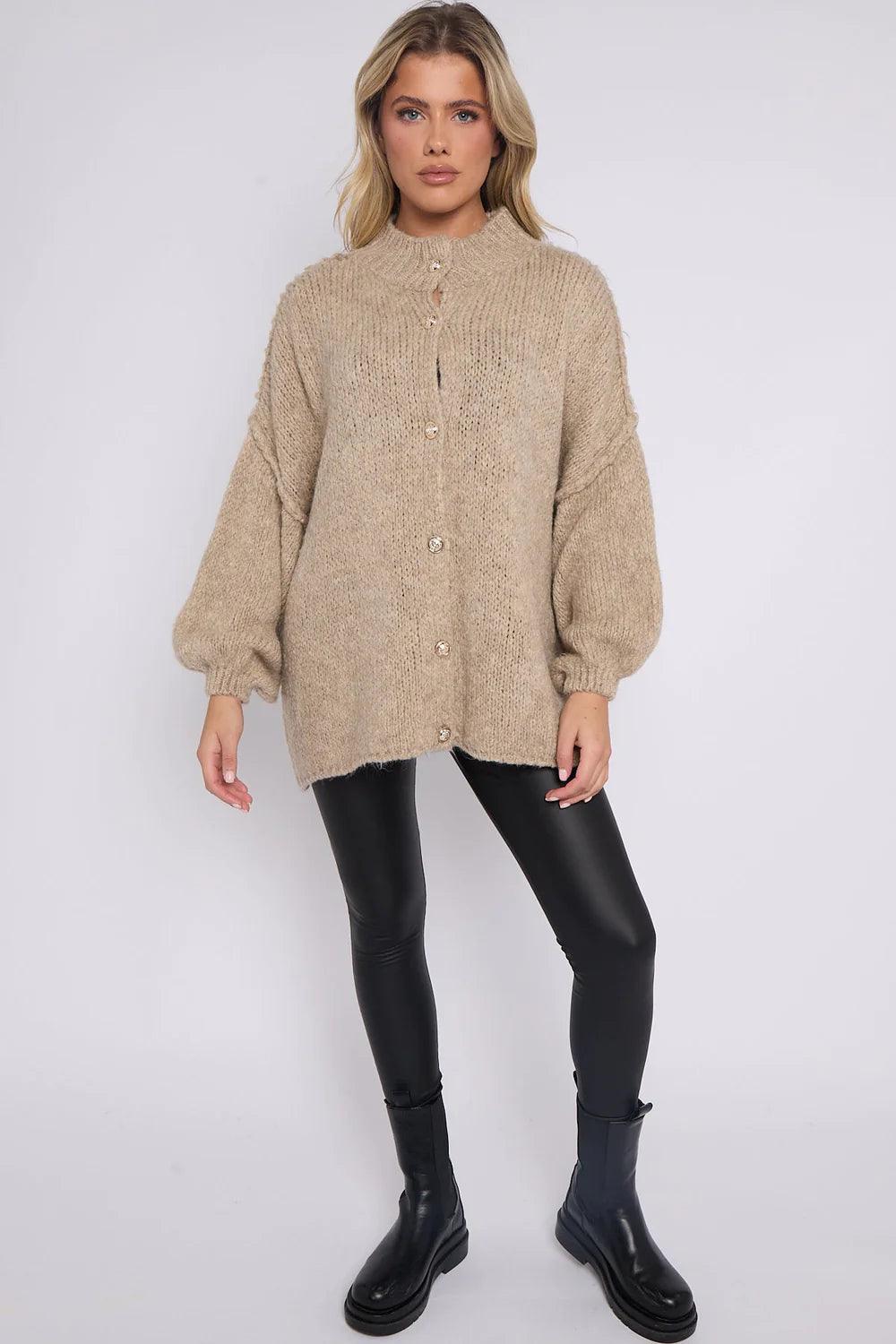 Calista Button Detail Bubble Sleeve Women Jumper UK | Mocha Color | Available in Sizes 8-16