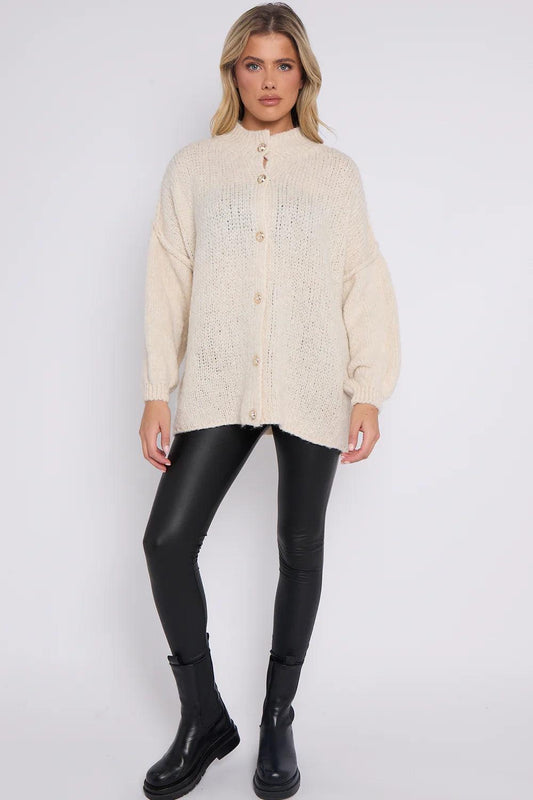 Calista Button Detail Bubble Sleeve Women Jumper UK | Beige Color | Available in Sizes 8-16