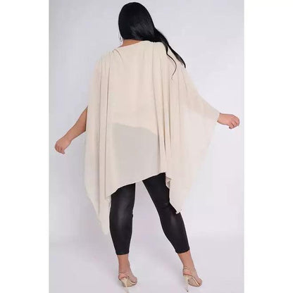 Dahlia PLUS SIZE Beige Sheer Cape Style Batwing Top - Pinkpie