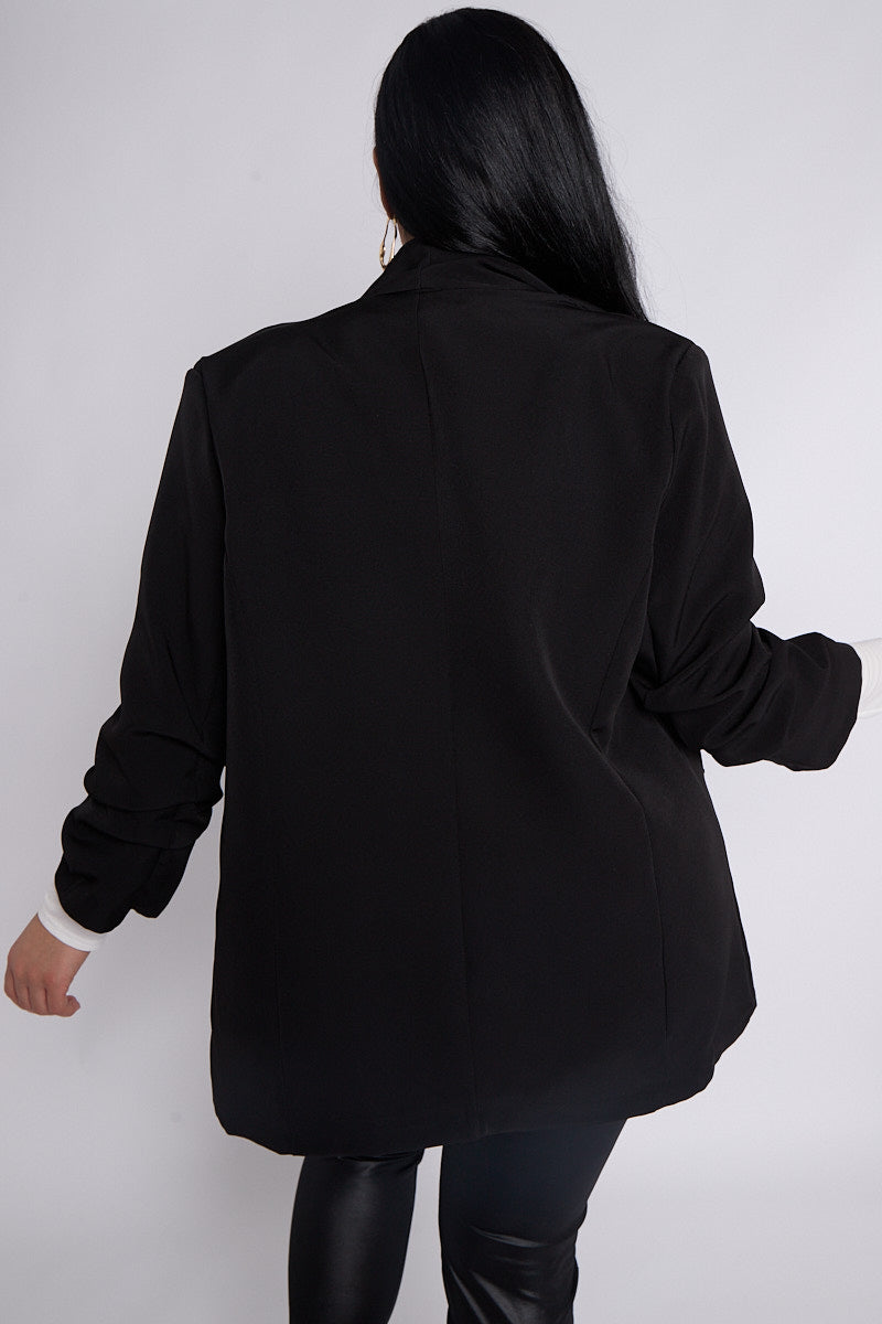 Bailey Plus Size Black Ruffle Sleeve Women Detail Blazer with Pocket Detail