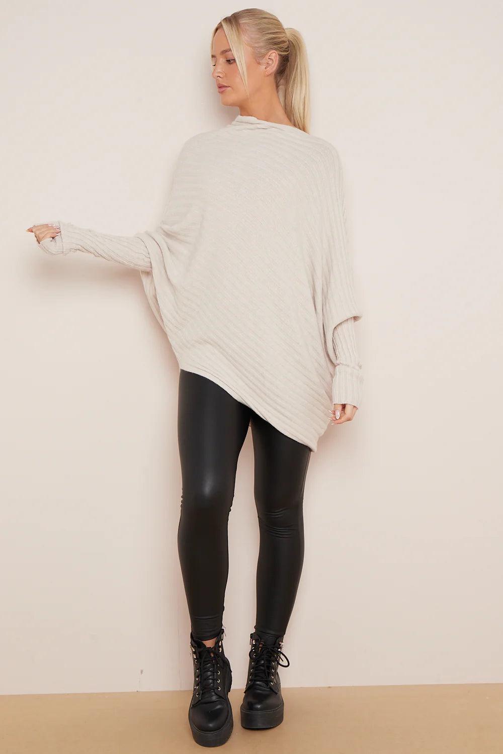 Poppy Batwing Pattern Stylish and Comfortable Oversized Jumper UK Beige Color Relaxed Look