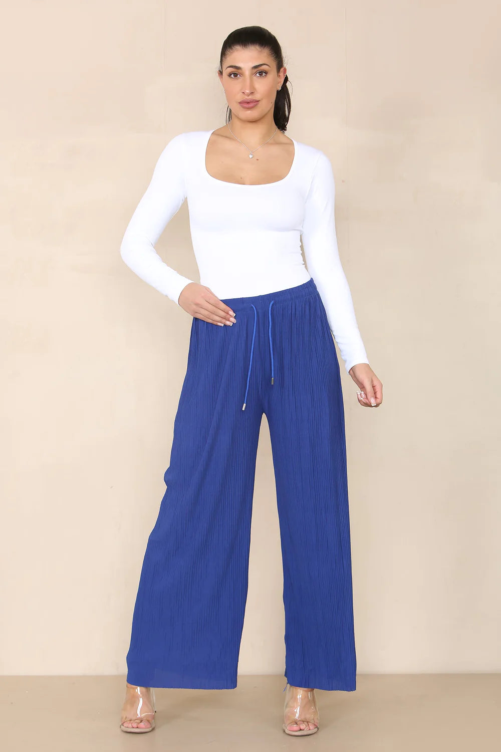 Hallie Plain Pleated Women's Trousers UK: Medium Blue, Stylish Comfort, Crowd Standout