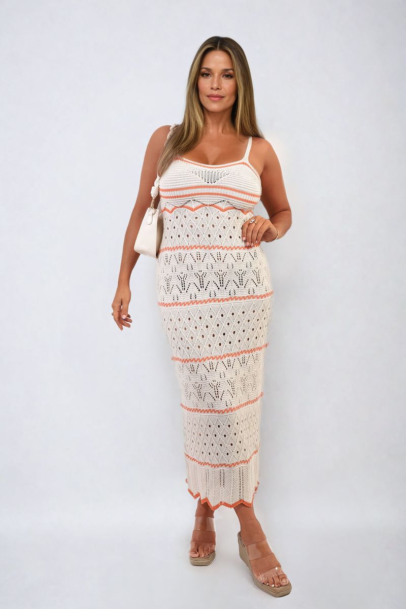 Ariana Strappy Long Knitted Stripe Cami Dress - Pinkpie