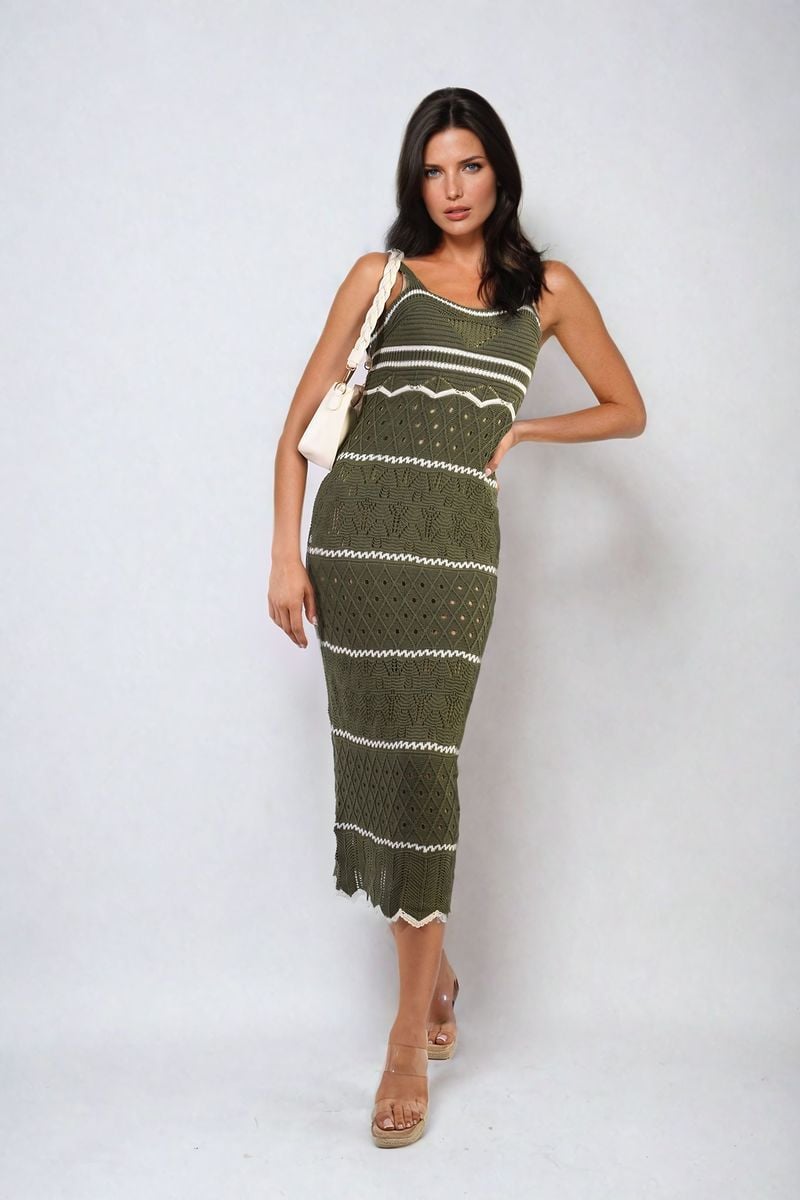 Ariana Strappy Long Knitted Stripe Cami Dress - Pinkpie