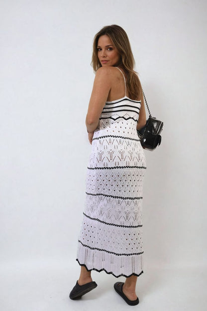 Ariana Strappy Long Knitted Stripe Cami Dress - Pinkpie