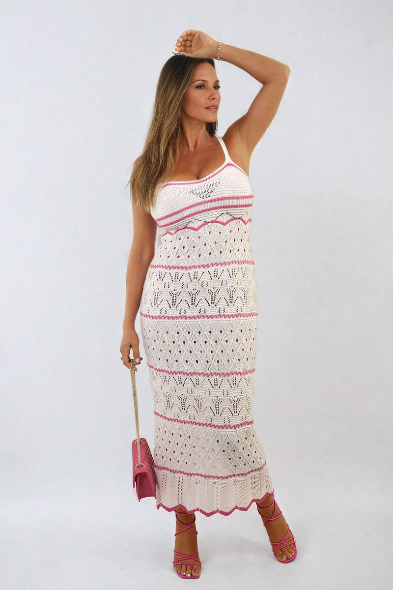 Ariana Strappy Long Knitted Stripe Cami Dress - Pinkpie