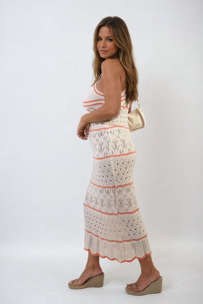 Ariana Strappy Long Knitted Stripe Cami Dress - Pinkpie