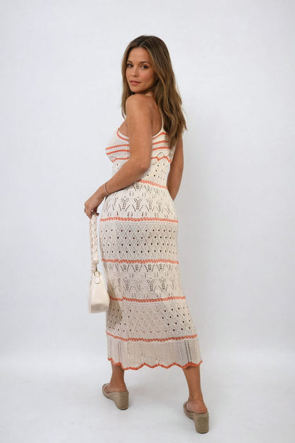 Ariana Strappy Long Knitted Stripe Cami Dress - Pinkpie