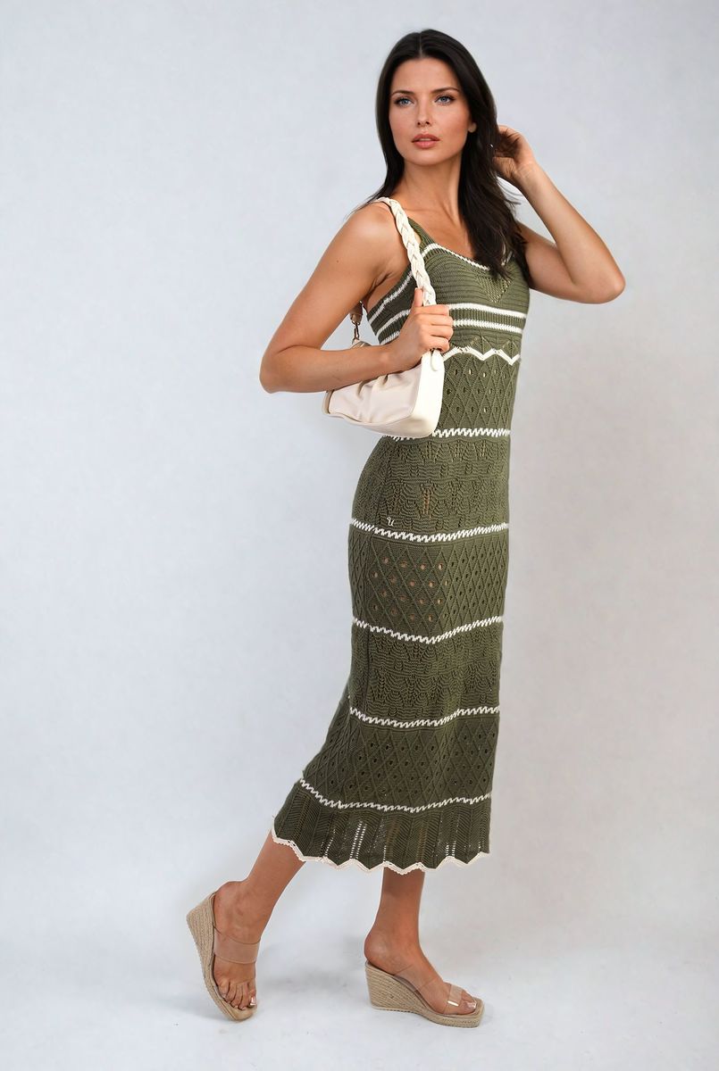 Ariana Strappy Long Knitted Stripe Cami Dress - Pinkpie