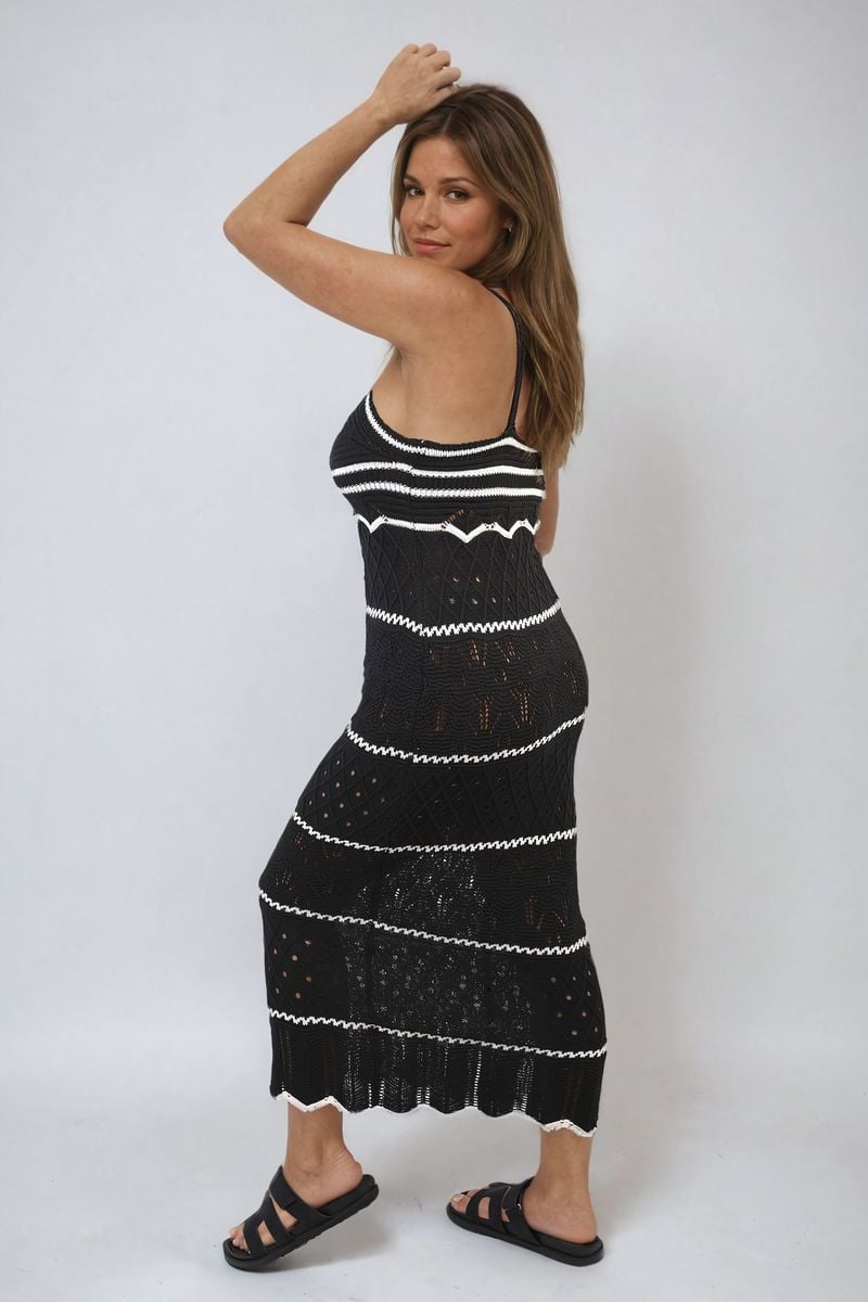 Ariana Strappy Long Knitted Stripe Cami Dress - Pinkpie