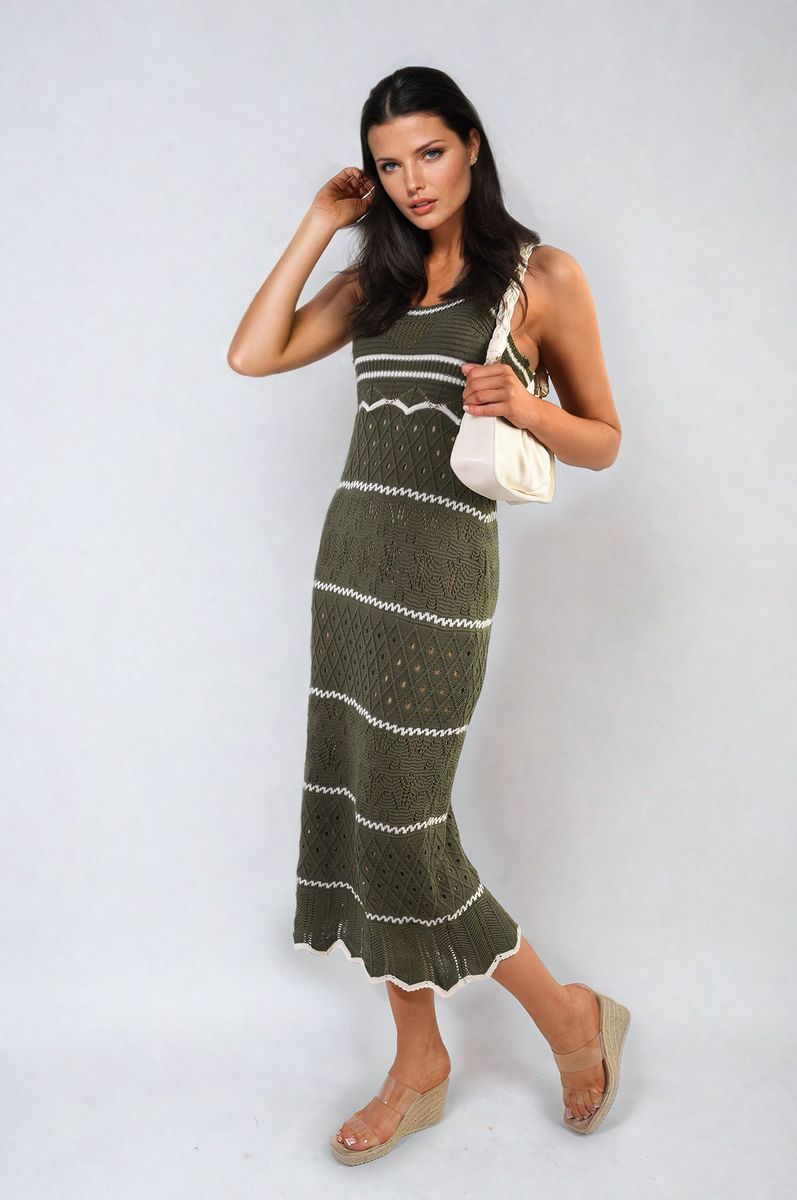 Ariana Strappy Long Knitted Stripe Cami Dress - Pinkpie