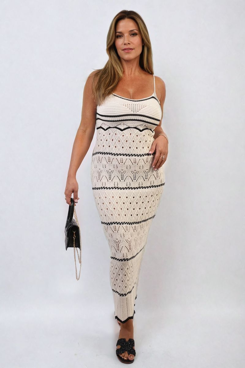 Ariana Strappy Long Knitted Stripe Cami Dress - Pinkpie