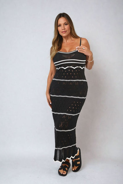 Ariana Strappy Long Knitted Stripe Cami Dress - Pinkpie