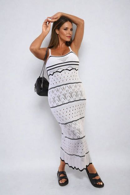 Ariana Strappy Long Knitted Stripe Cami Dress - Pinkpie