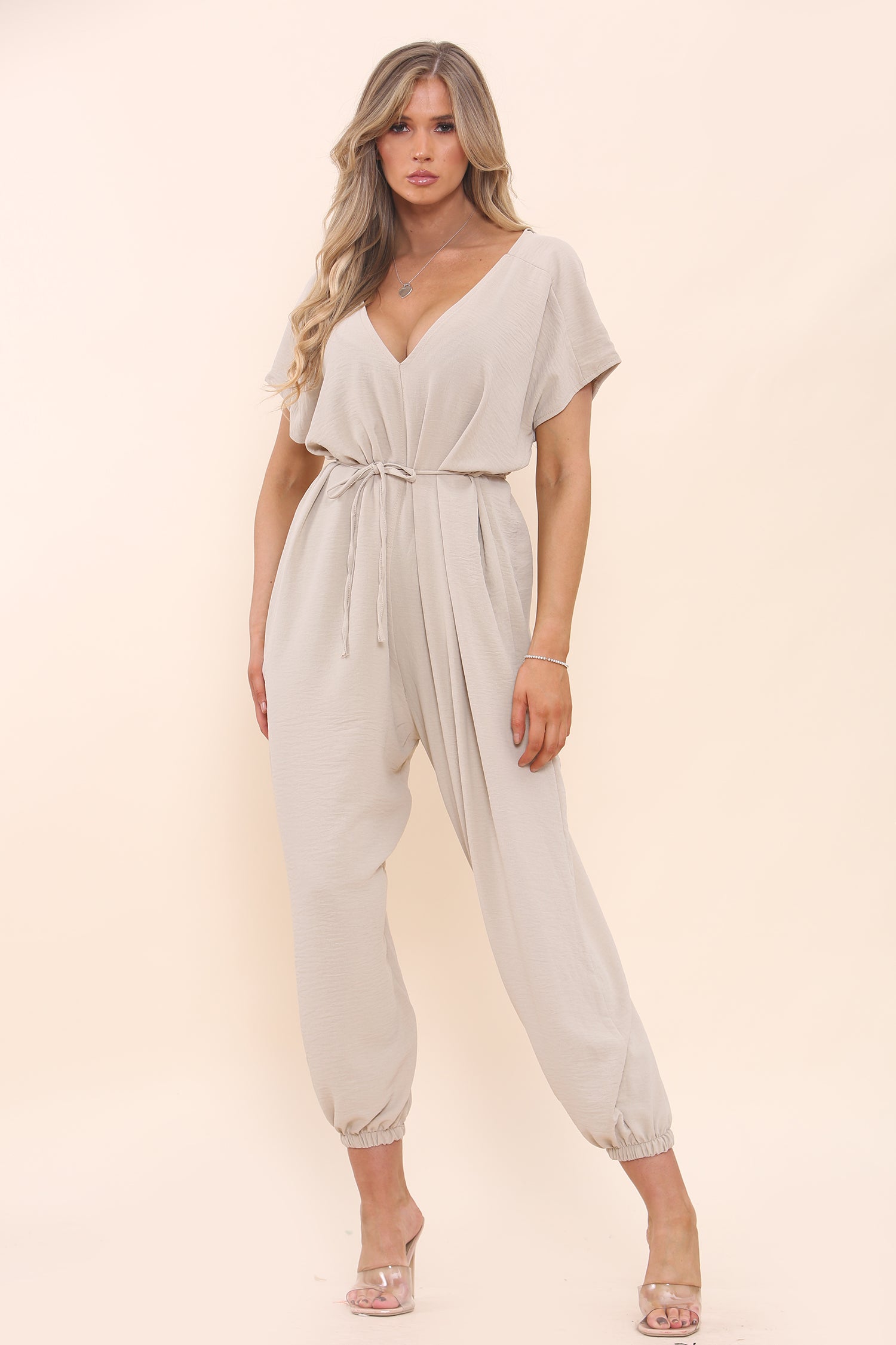 Juno Harem Jumpsuit Women UK: Beige, Playful Design, Versatile Comfort