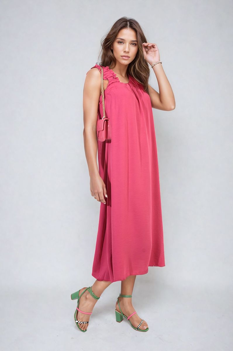 Edith Square Neckline Ruffle Straps Tie Detail Beach Midi Dress - Pinkpie