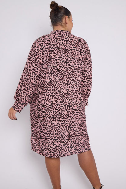 Eliana PLUS SIZE Pink Animal Print Collar Style Dress With Pockets - Pinkpie