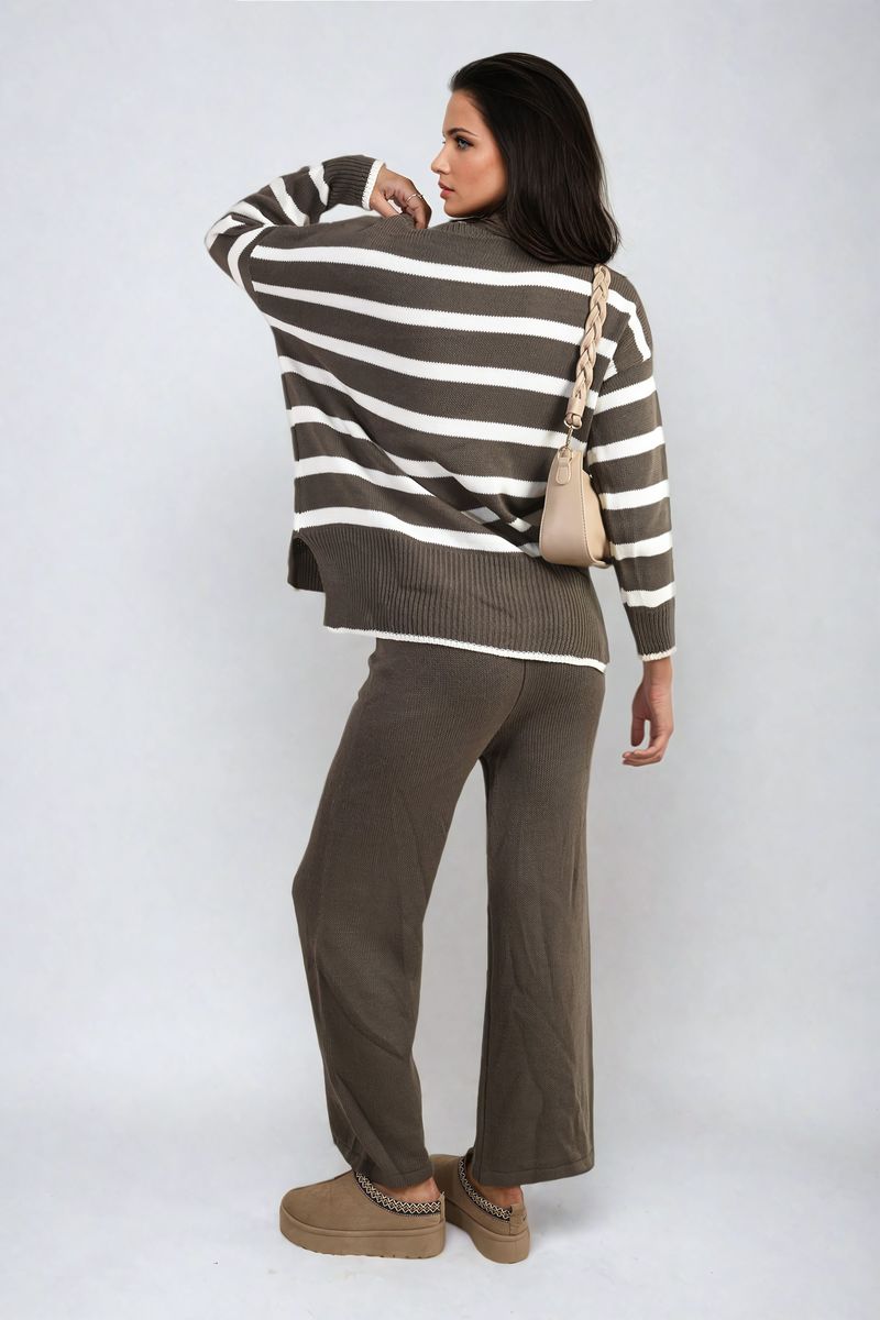 Fatima Knitted Striped Long Sleeve Top and Pants Co - ord Set - Pinkpie