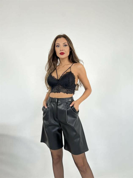 Grace Faux Leather Shorts - Pinkpie