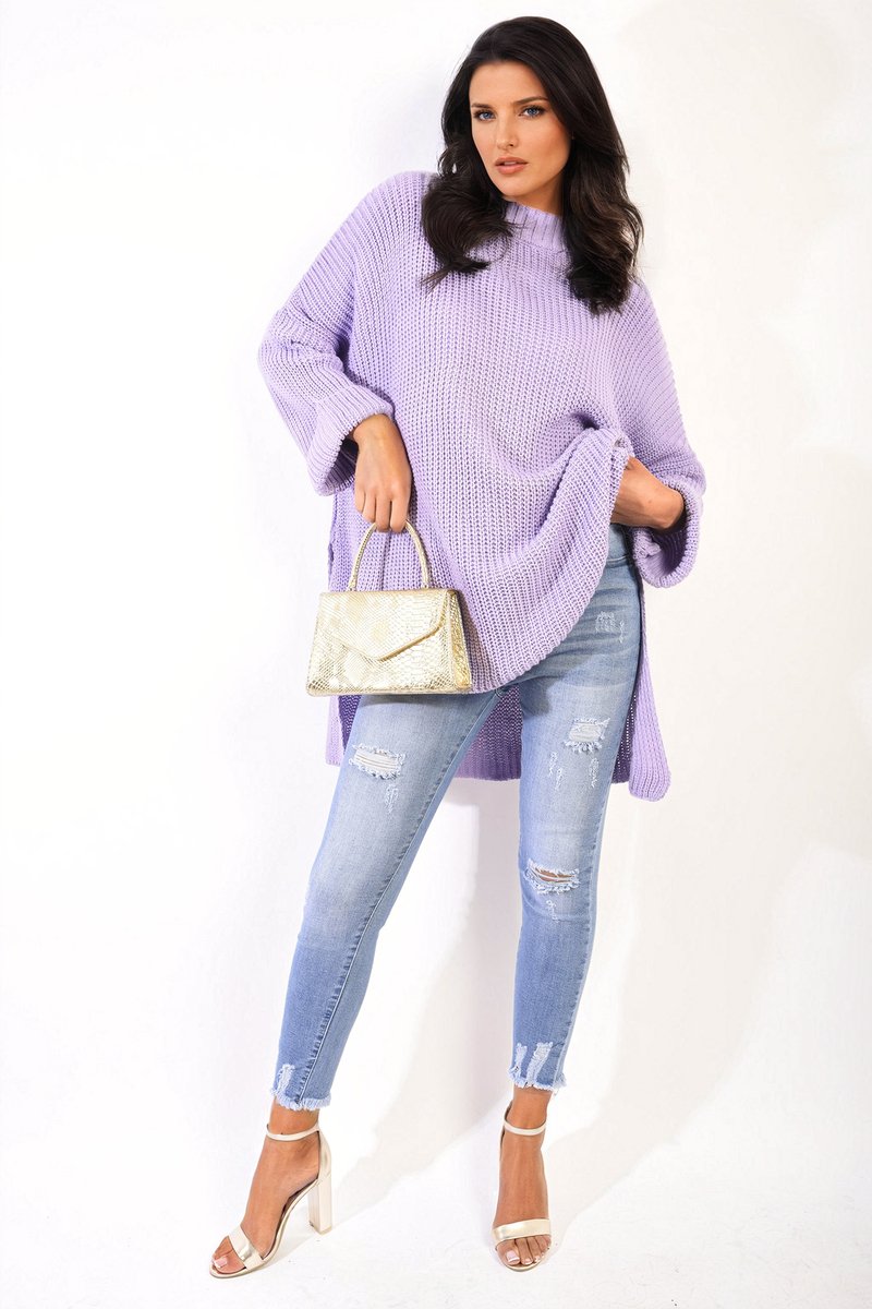 Honor High Neck Oversized Long Sleeve Knitted Jumper - Pinkpie