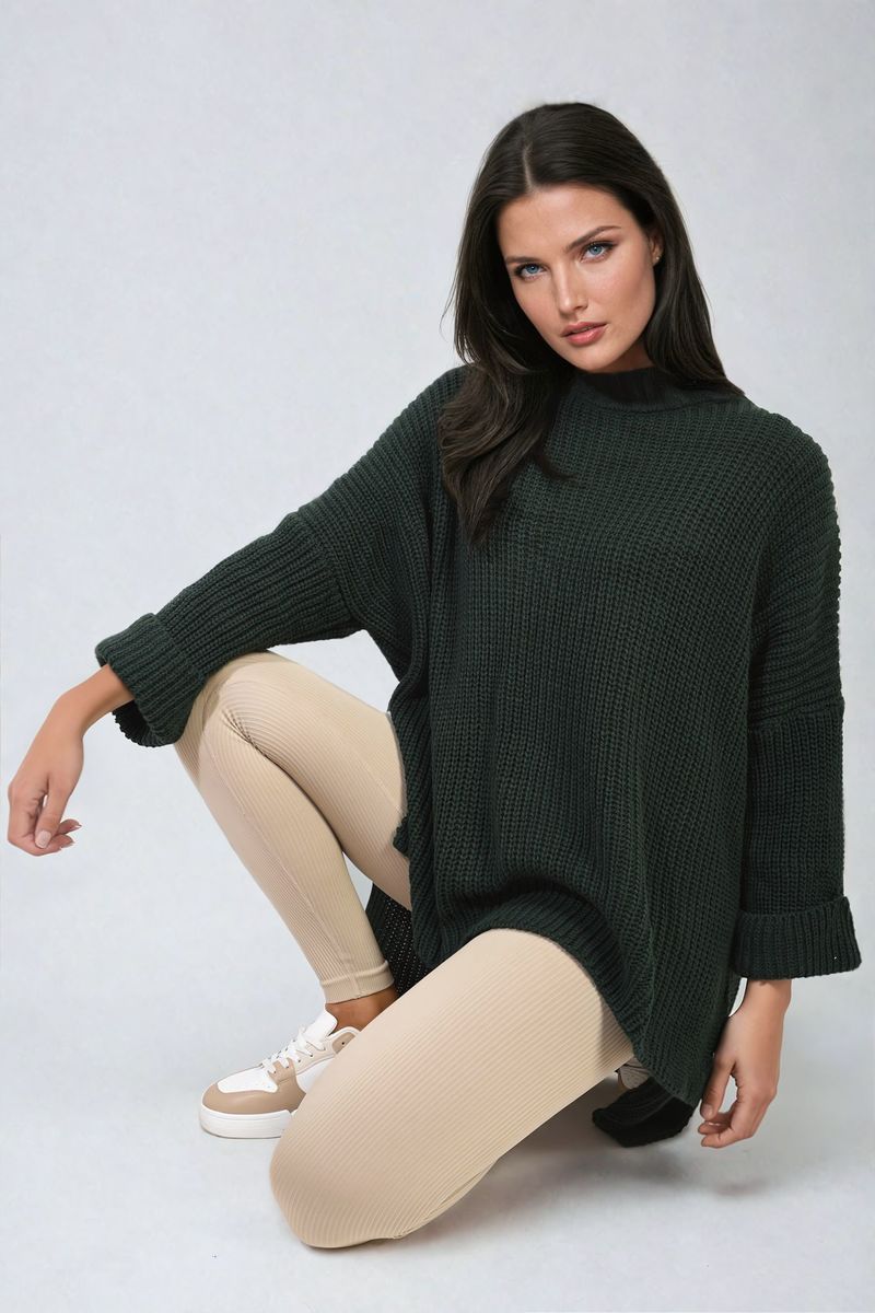 Honor High Neck Oversized Long Sleeve Knitted Jumper - Pinkpie