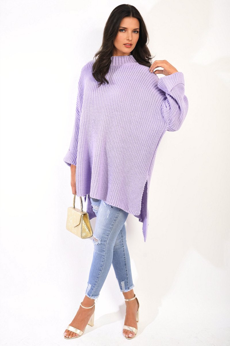 Honor High Neck Oversized Long Sleeve Knitted Jumper - Pinkpie