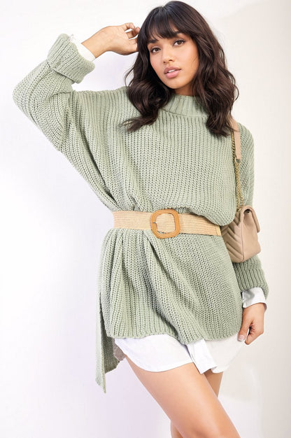 Honor High Neck Oversized Long Sleeve Knitted Jumper - Pinkpie