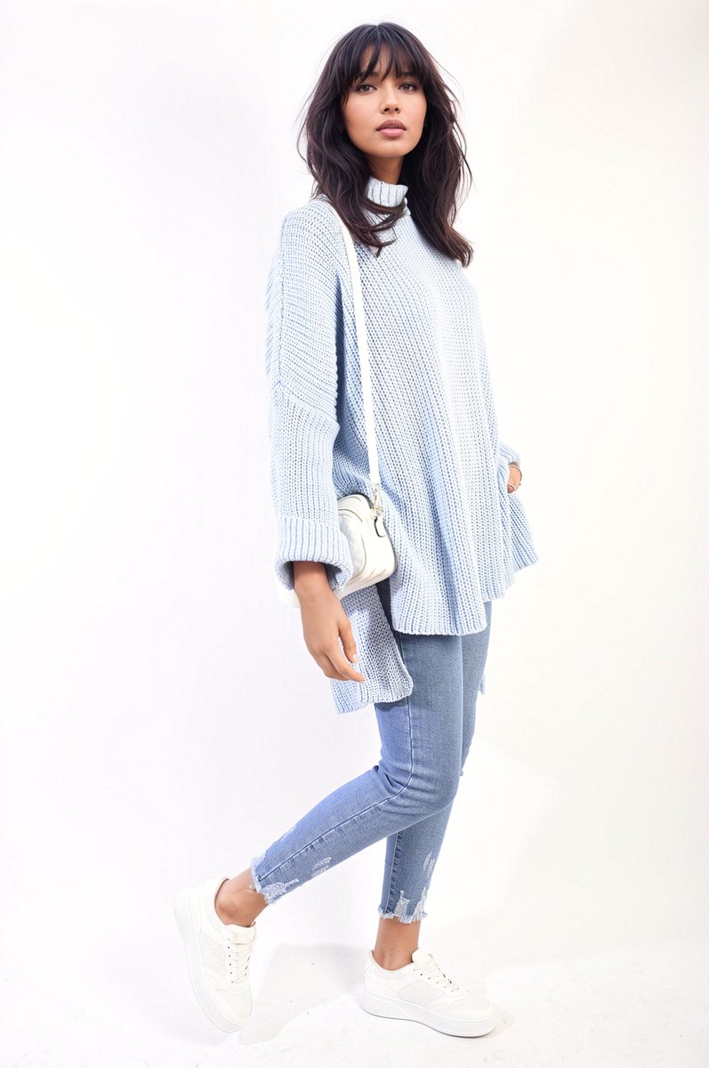 Honor High Neck Oversized Long Sleeve Knitted Jumper - Pinkpie