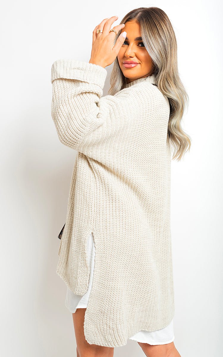 Honor High Neck Oversized Long Sleeve Knitted Jumper - Pinkpie