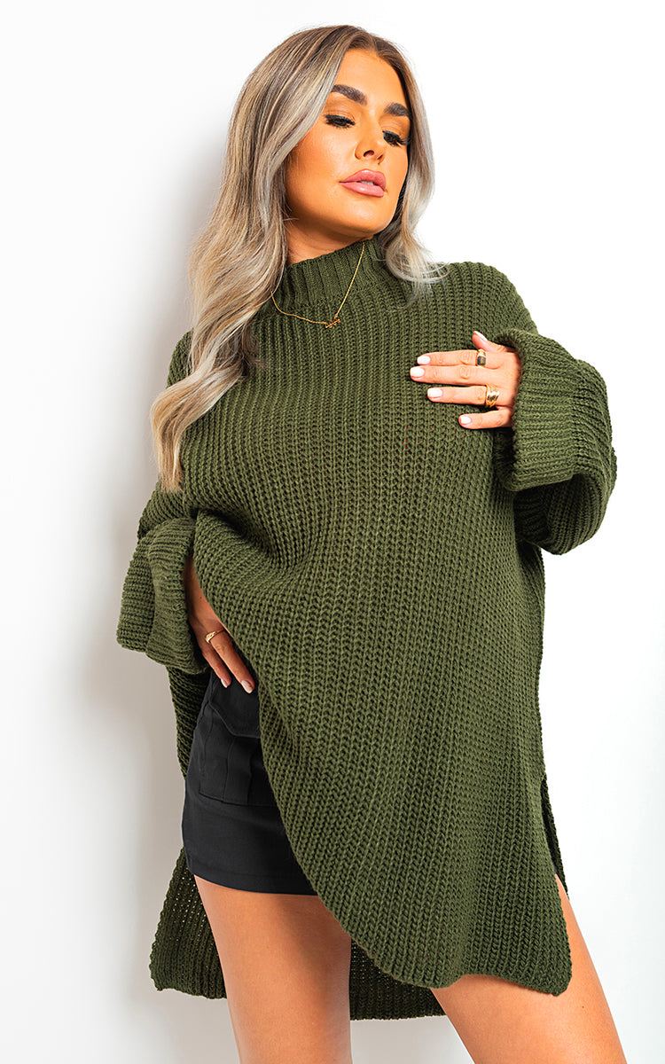 Honor High Neck Oversized Long Sleeve Knitted Jumper - Pinkpie