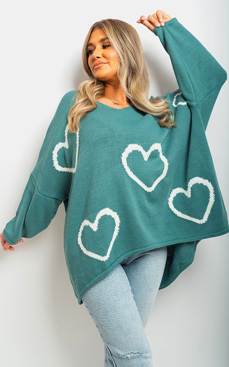 Lailah Knitted Oversized Heart Prints Jumper - Pinkpie