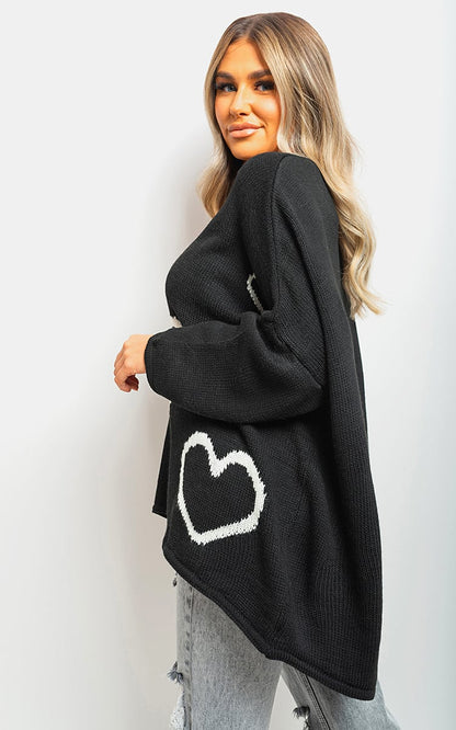 Lailah Knitted Oversized Heart Prints Jumper - Pinkpie