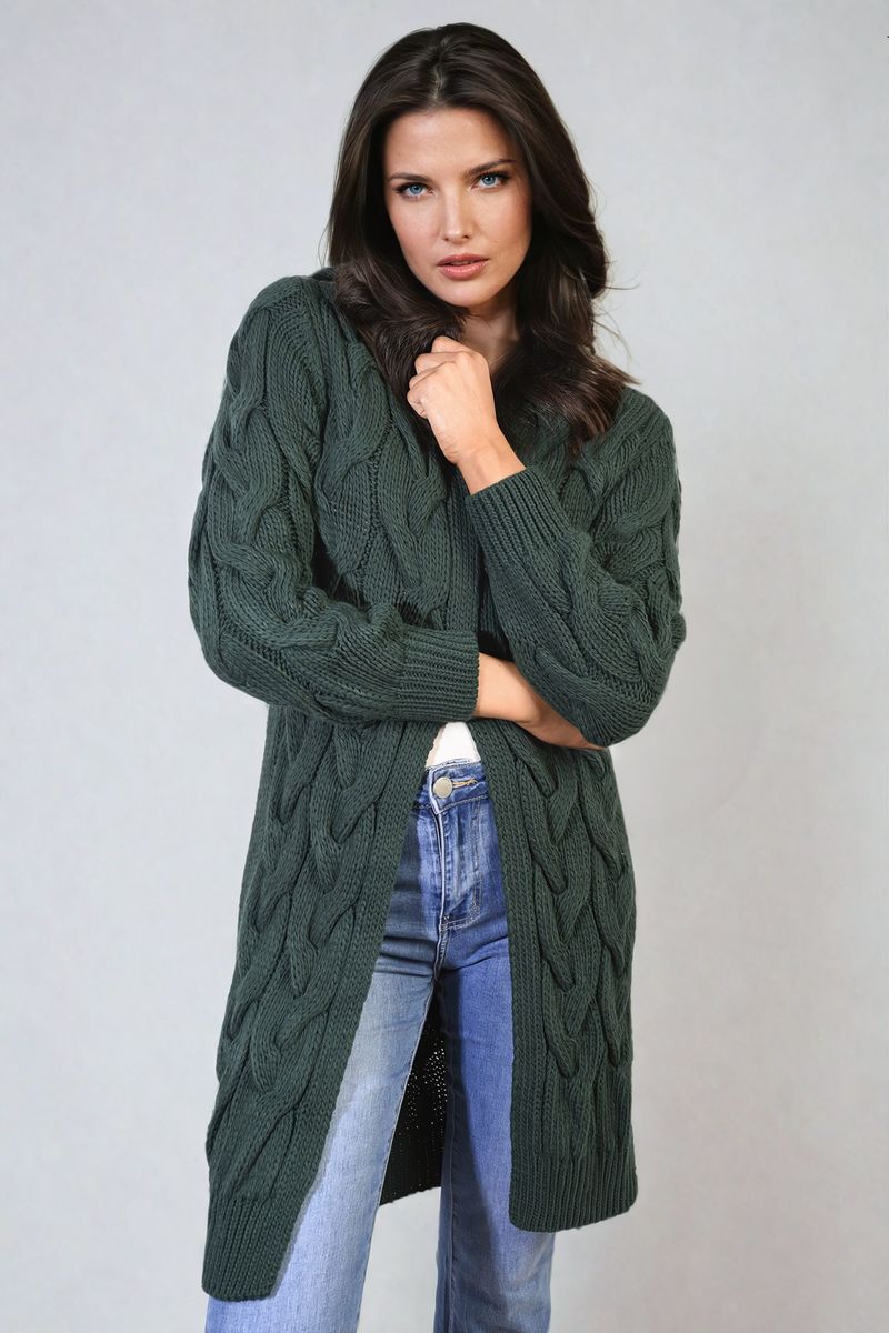 Lara Chunky Cable Knitted Oversized Longline Hooded Cardigan - Pinkpie