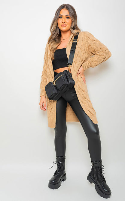 Lara Chunky Cable Knitted Oversized Longline Hooded Cardigan - Pinkpie