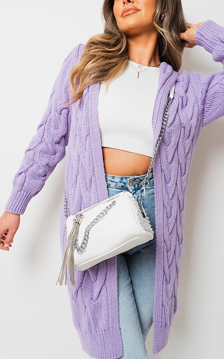 Lara Chunky Cable Knitted Oversized Longline Hooded Cardigan - Pinkpie